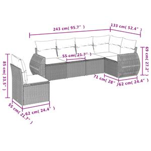 vidaXL 6-delige Loungeset met kussens poly rattan zwart