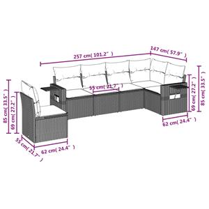 vidaXL 6-delige Loungeset met kussens poly rattan zwart