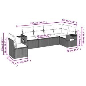 vidaXL 6-delige Loungeset met kussens poly rattan bruin