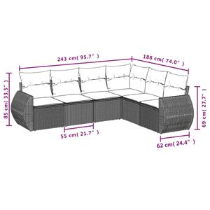 vidaXL 6-delige Loungeset met kussens poly rattan zwart