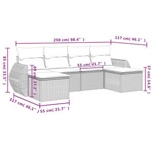 vidaXL 6-delige Loungeset met kussens poly rattan zwart