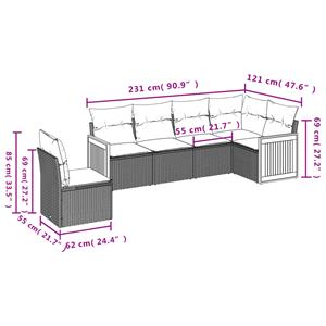 vidaXL 6-delige Loungeset met kussens poly rattan zwart