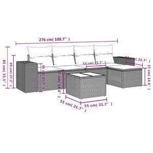 vidaXL 6-delige Loungeset met kussens poly rattan zwart