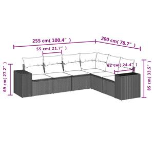 vidaXL 6-delige Loungeset met kussens poly rattan zwart