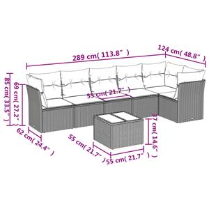 vidaXL 7-delige Loungeset met kussens poly rattan zwart