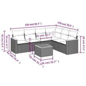 vidaXL 7-delige Loungeset met kussens poly rattan zwart