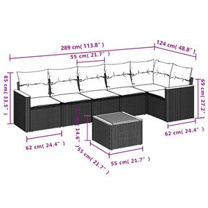 vidaXL 7-delige Loungeset met kussens poly rattan zwart