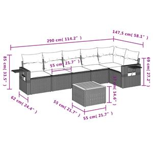 vidaXL 7-delige Loungeset met kussens poly rattan zwart