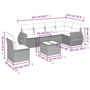 vidaXL 7-delige Loungeset met kussens poly rattan zwart