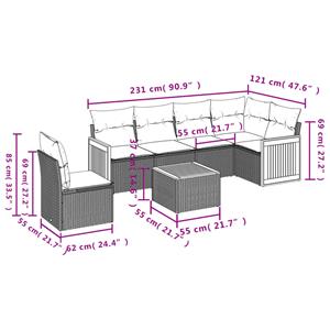 vidaXL 7-delige Loungeset met kussens poly rattan zwart