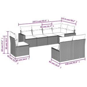 vidaXL 8-delige Loungeset met kussens poly rattan bruin