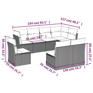 vidaXL 8-delige Loungeset met kussens poly rattan bruin