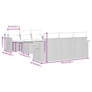 vidaXL 7-delige Loungeset met kussens poly rattan zwart