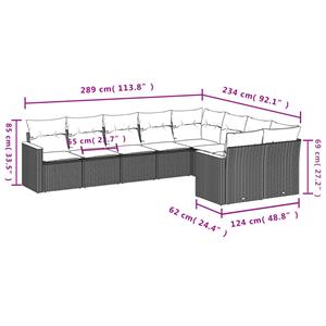 vidaXL 9-delige Loungeset met kussens poly rattan zwart