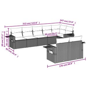 vidaXL 8-delige Loungeset met kussens poly rattan bruin