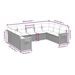 vidaXL 9-delige Loungeset met kussens poly rattan zwart