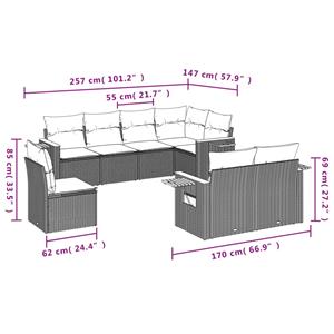 vidaXL 8-delige Loungeset met kussens poly rattan zwart