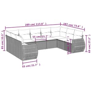 vidaXL 9-delige Loungeset met kussens poly rattan zwart