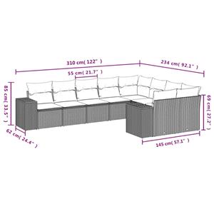 vidaXL 9-delige Loungeset met kussens poly rattan zwart