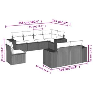 vidaXL 8-delige Loungeset met kussens poly rattan zwart