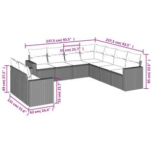 vidaXL 9-delige Loungeset met kussens poly rattan bruin