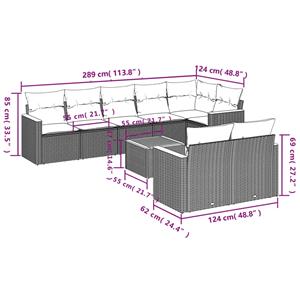 vidaXL 9-delige Loungeset met kussens poly rattan zwart