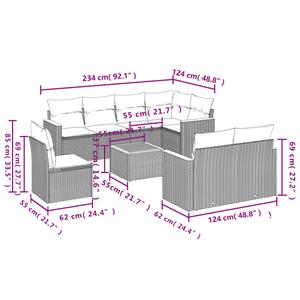 vidaXL 9-delige Loungeset met kussens poly rattan zwart