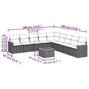 vidaXL 10-delige Loungeset met kussens poly rattan zwart