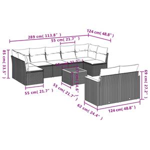 vidaXL 10-delige Loungeset met kussens poly rattan zwart