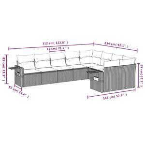 vidaXL 9-delige Loungeset met kussens poly rattan bruin