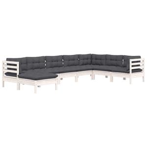 vidaXL 8-delige Loungeset met kussens massief grenenhout wit