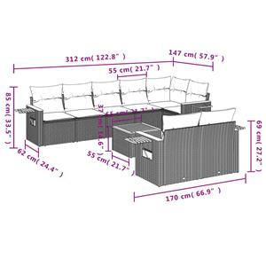 vidaXL 9-delige Loungeset met kussens poly rattan zwart