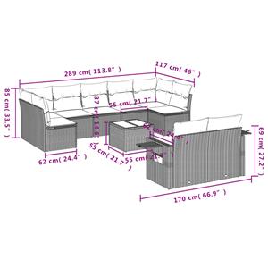 vidaXL 10-delige Loungeset met kussens poly rattan zwart