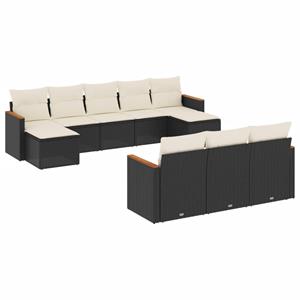 vidaXL 10-delige Loungeset met kussens poly rattan zwart