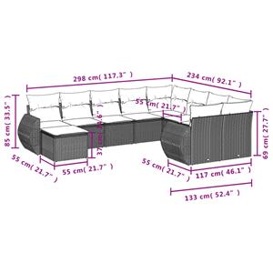 vidaXL 10-delige Loungeset met kussens poly rattan zwart