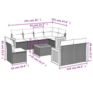 vidaXL 9-delige Loungeset met kussens poly rattan zwart