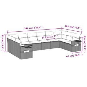 vidaXL 10-delige Loungeset met kussens poly rattan bruin