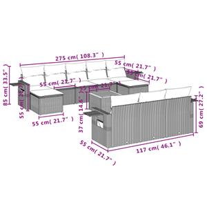 vidaXL 11-delige Loungeset met kussens poly rattan zwart