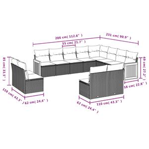 vidaXL 12-delige Loungeset met kussens poly rattan zwart