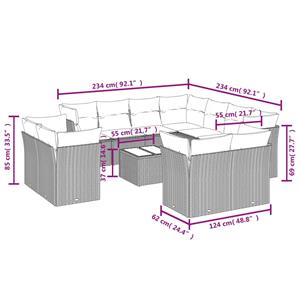 vidaXL 12-delige Loungeset met kussens poly rattan zwart