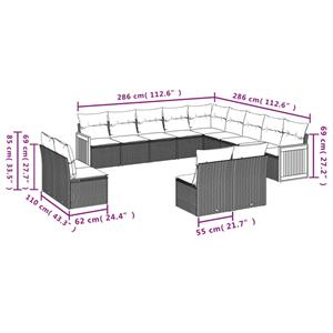 vidaXL 13-delige Loungeset met kussens poly rattan zwart