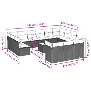 vidaXL 14-delige Loungeset met kussens poly rattan zwart