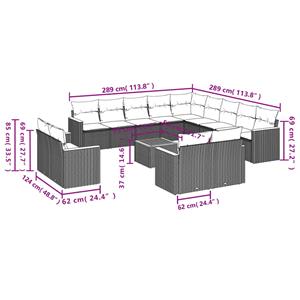 vidaXL 14-delige Loungeset met kussens poly rattan zwart