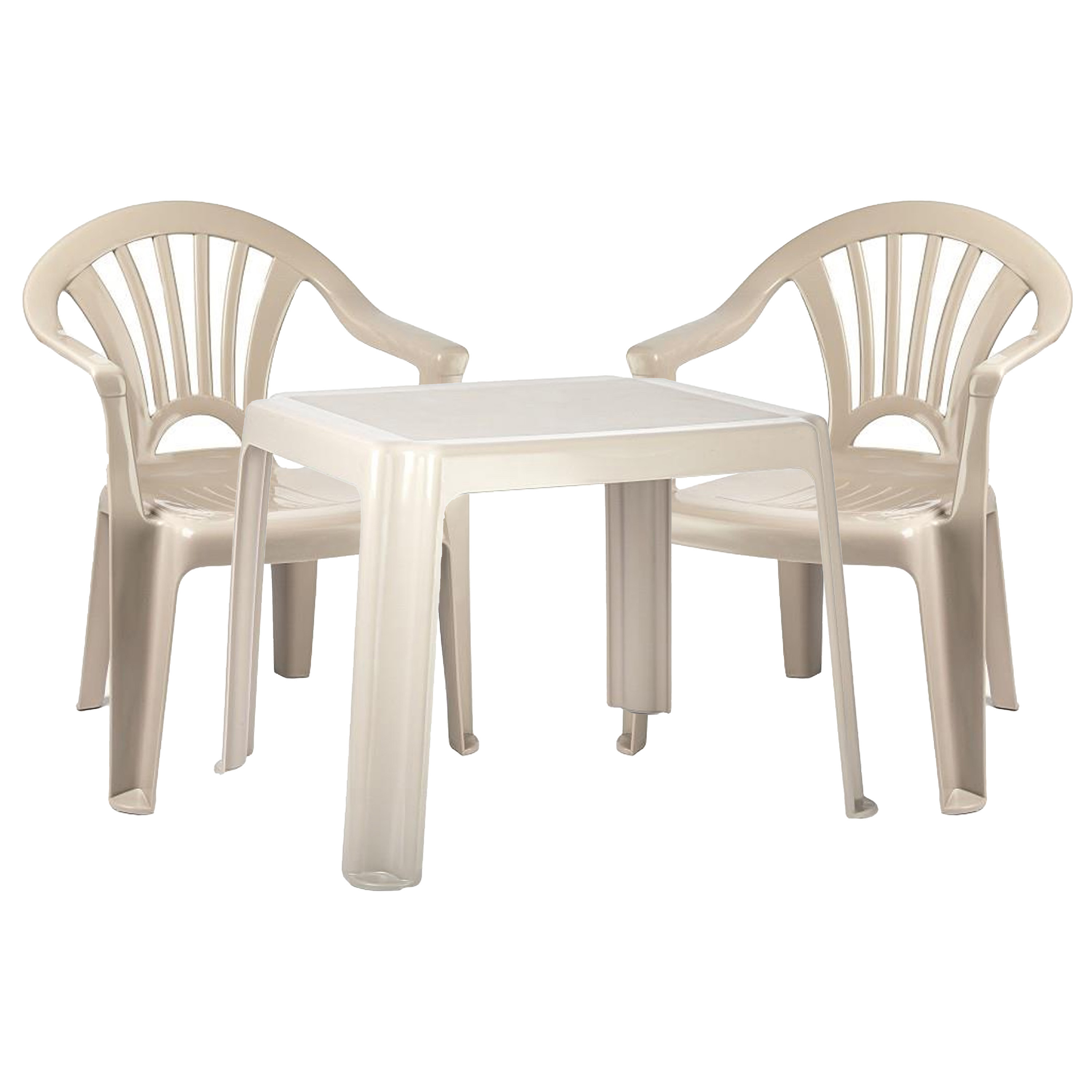 Forte Plastics Kinderstoelen 2x met tafeltje set - buiten/binnen - beige - kunststof -