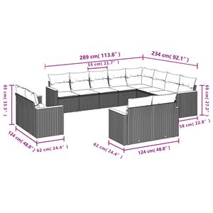 vidaXL 12-delige Loungeset met kussens poly rattan zwart