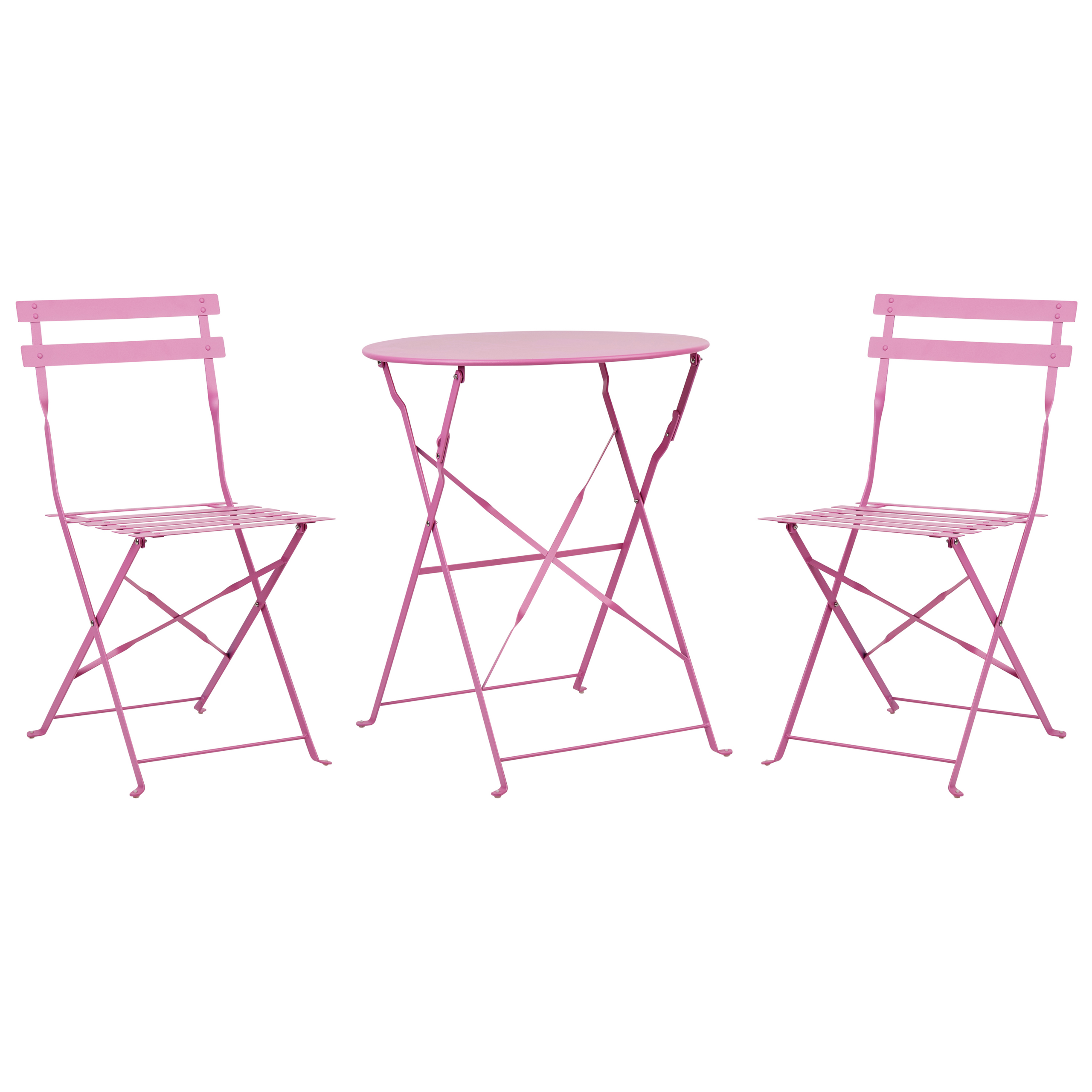 beliani Balkonset Rosa Stahl 3-Teilig Runder Tisch mit 2 Stühlen Zusammenklappbar Modern Französicher Stil Terrasse Garten Outdoor Ausstattung - Rosa
