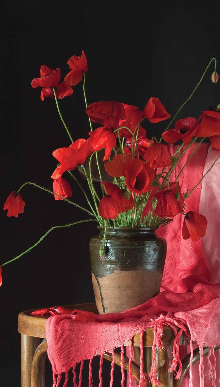 Customize-it Rode bloemen 70x130cm Tuinschilderij - 