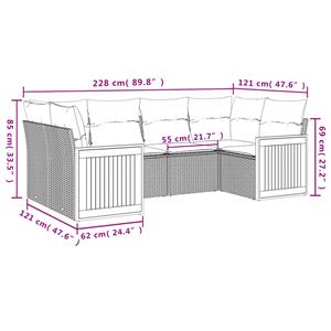 vidaXL 6-delige Loungeset met kussens poly rattan zwart