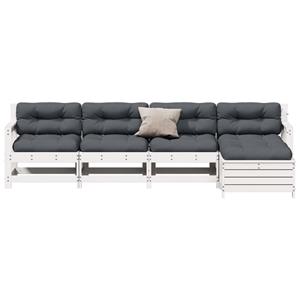 vidaXL 5-delige Loungeset met kussens massief grenenhout wit