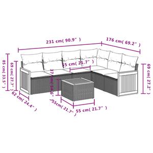 vidaXL 7-delige Loungeset met kussens poly rattan zwart